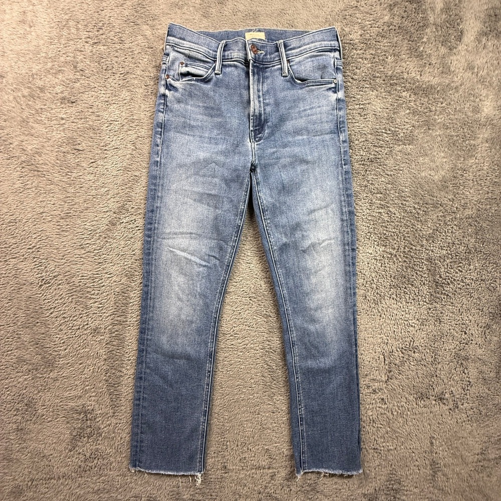 Mother Dazzler Crop Fray Jeans Womens 26 Blue Excellent Mid Rise Stretch USA